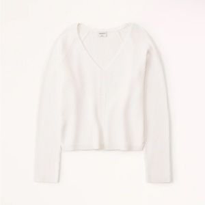 Abercrombie LuxeLoft V-Neck Sweater in White